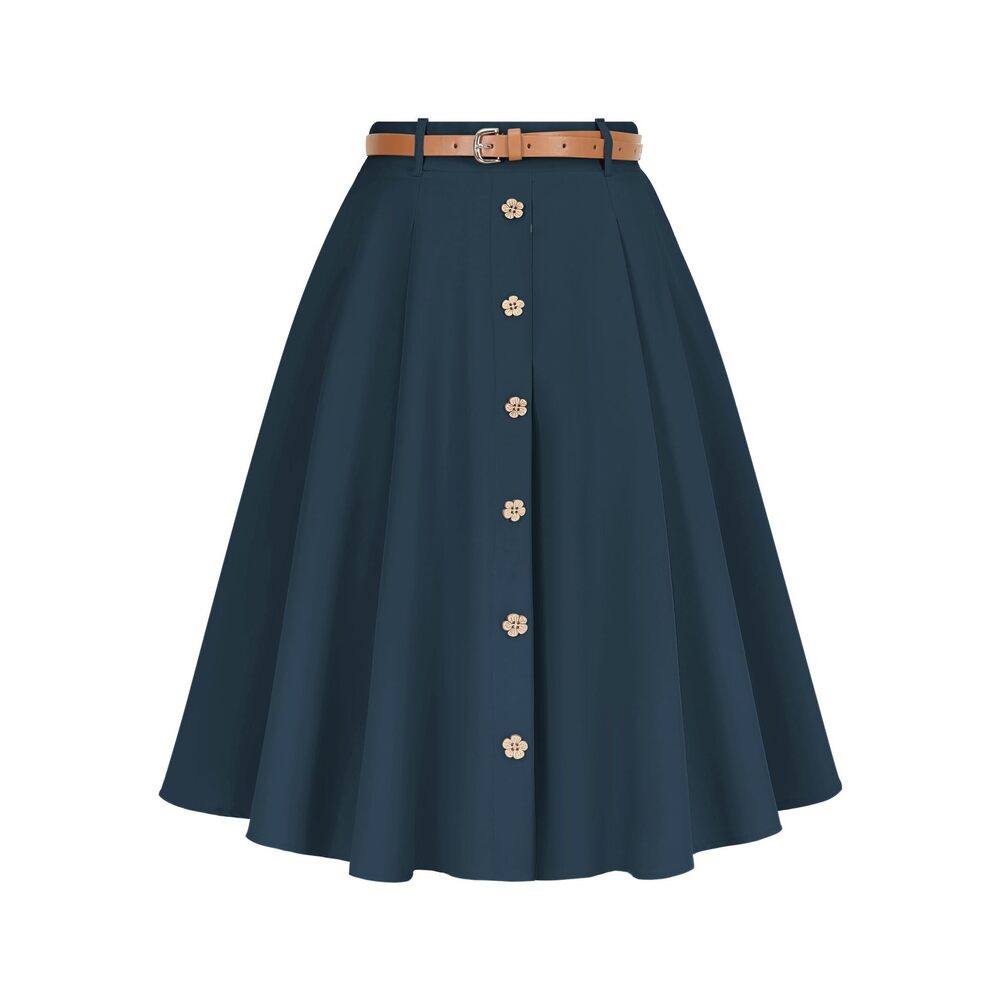 7060 Pleated Skirt A Line Midi Skirts Summer High Waist 1950s Skirt 2025